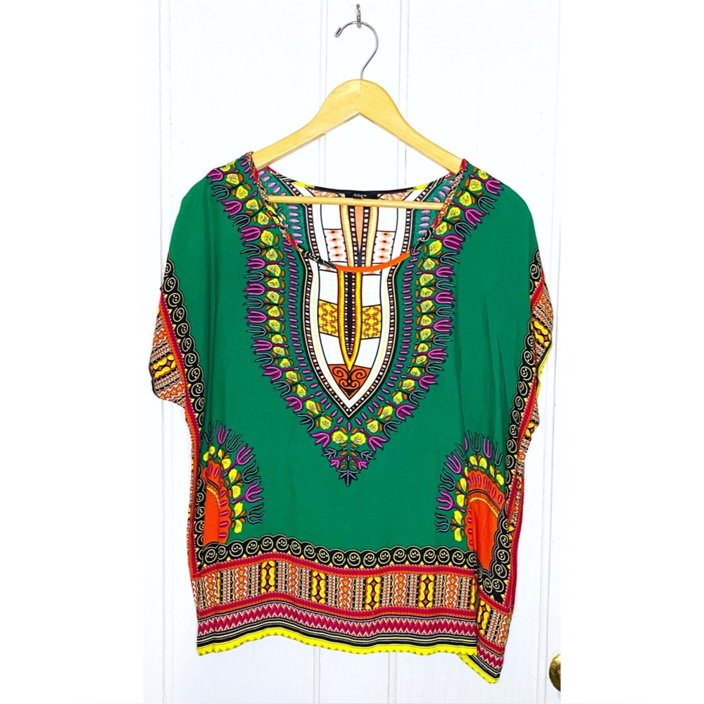 Dice : size XL : african print tribal print short sleeve shirt summer blouse top